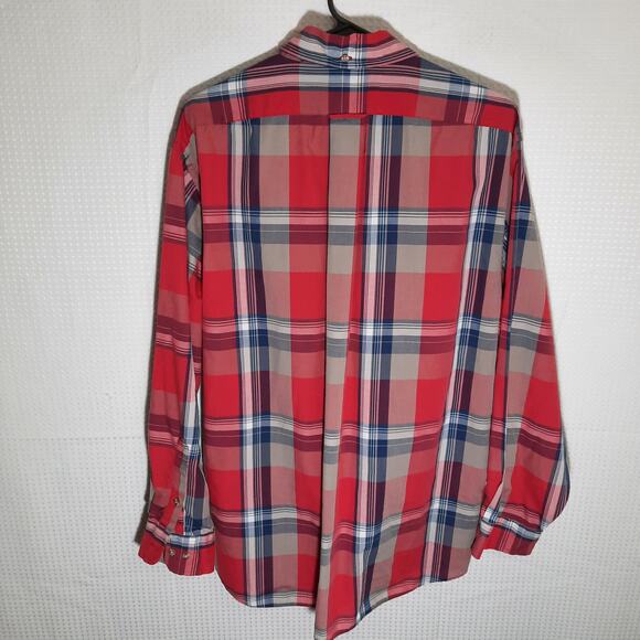 The Fox Collection XL Plaid Shirt Red Blue Vintage Single Needle Made Hong Kong - Picture 4 of 5
